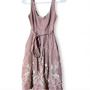 Yoana Baraschi pink/mauve dress with white floral embroidery and tie waist.